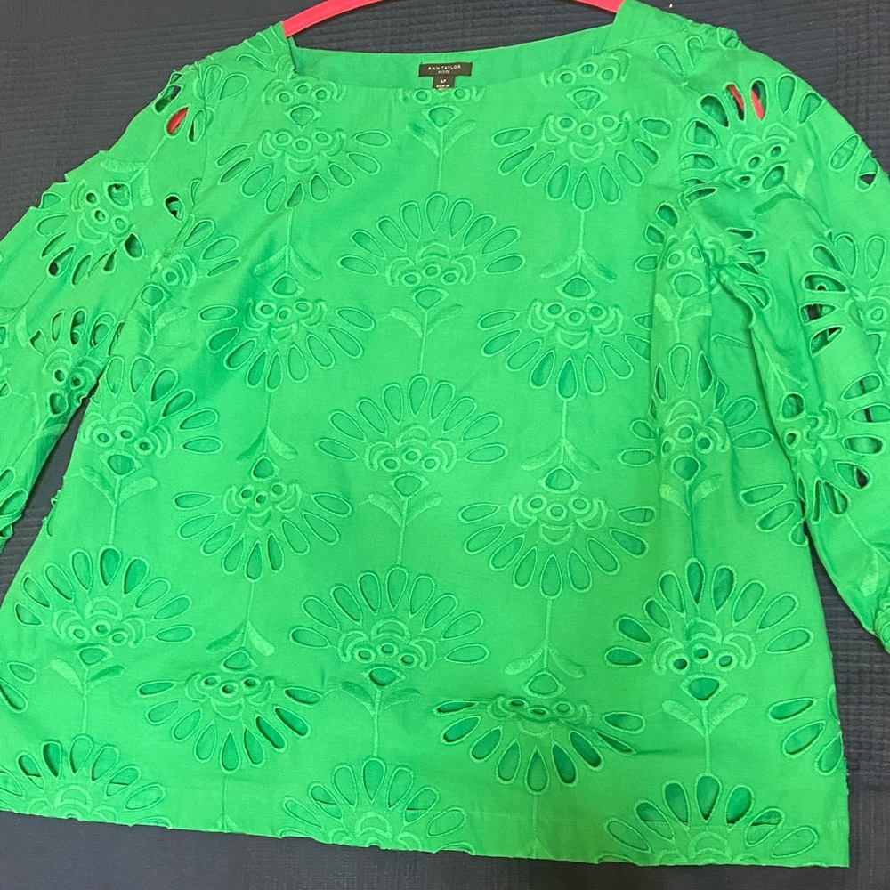 Ann Taylor Vibrant Green Floral Blouse